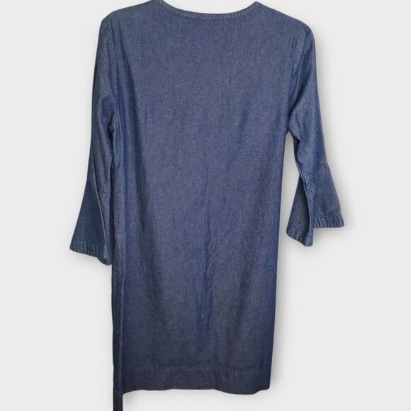 Draper James Ruffle Front Denim Dress Blue Cotton Size 4 - Picture 3 of 10